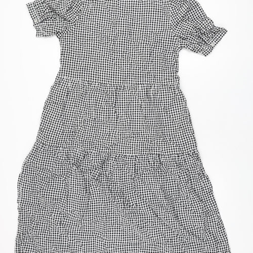 Marks and Spencer Womens White Gingham Cotton A-Line Size 12 Round Neck Button