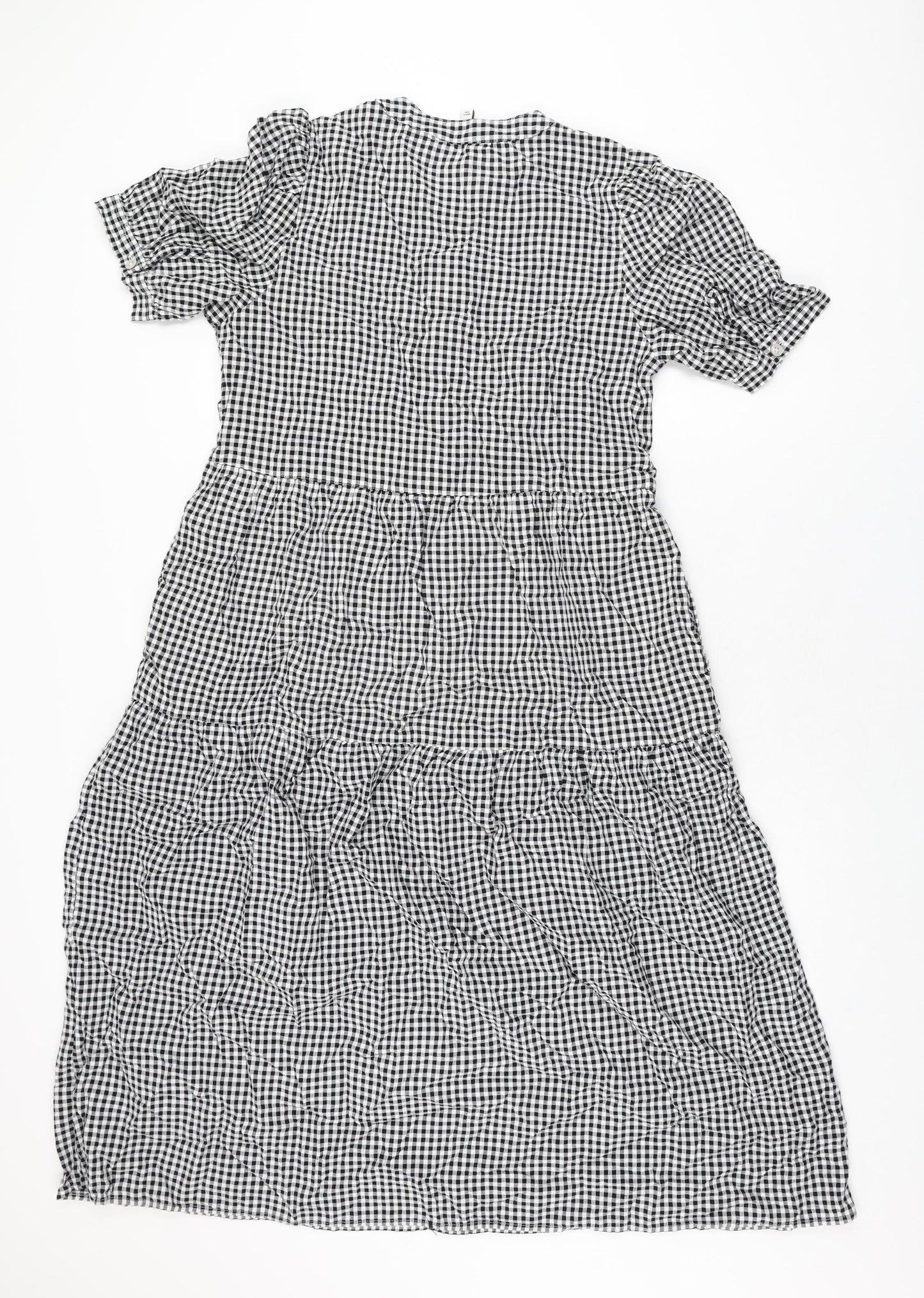Marks and Spencer Womens White Gingham Cotton A-Line Size 12 Round Neck Button
