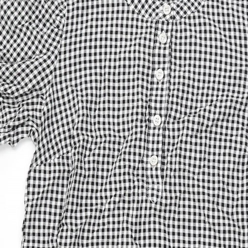 Marks and Spencer Womens White Gingham Cotton A-Line Size 12 Round Neck Button