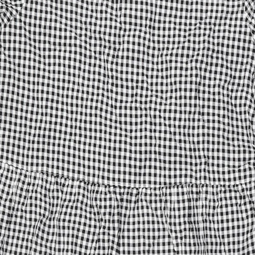 Marks and Spencer Womens White Gingham Cotton A-Line Size 12 Round Neck Button