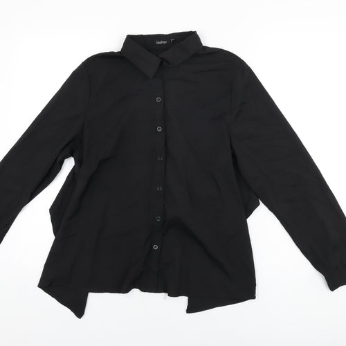Booho Womens Black Polyester Basic Button-Up Size 14 Collared
