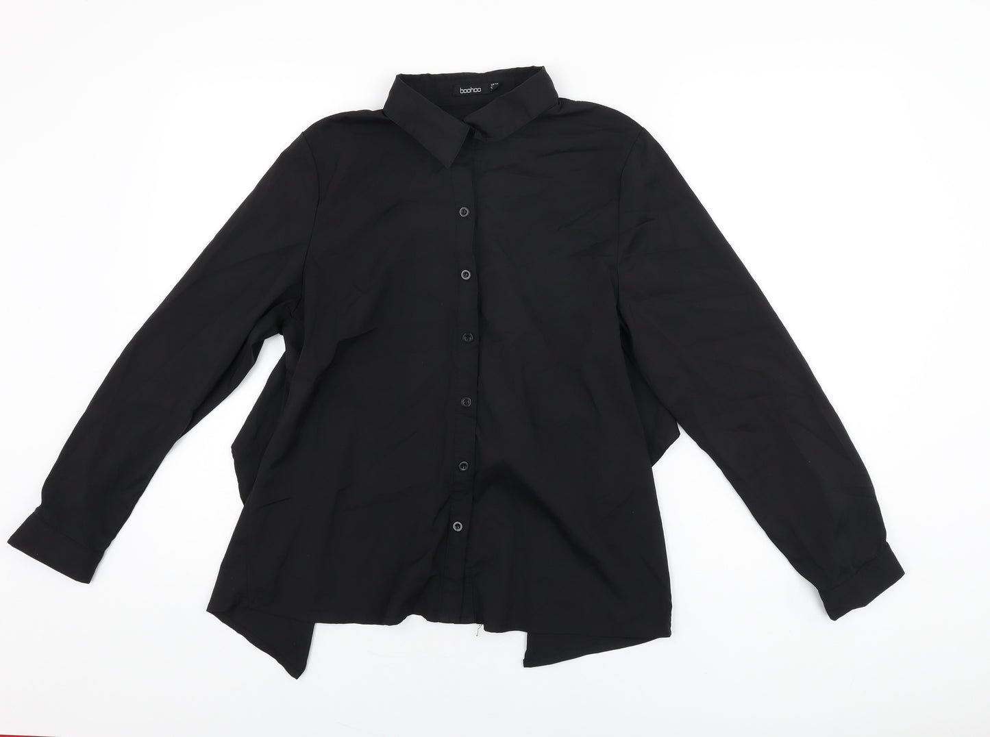 Booho Womens Black Polyester Basic Button-Up Size 14 Collared
