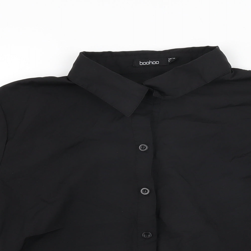 Booho Womens Black Polyester Basic Button-Up Size 14 Collared