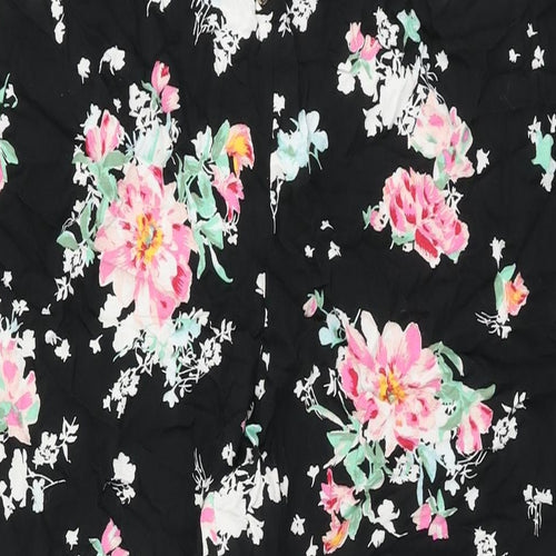 Marks and Spencer Womens Black Floral Viscose Trousers Size 18 L27 in Regular Drawstring