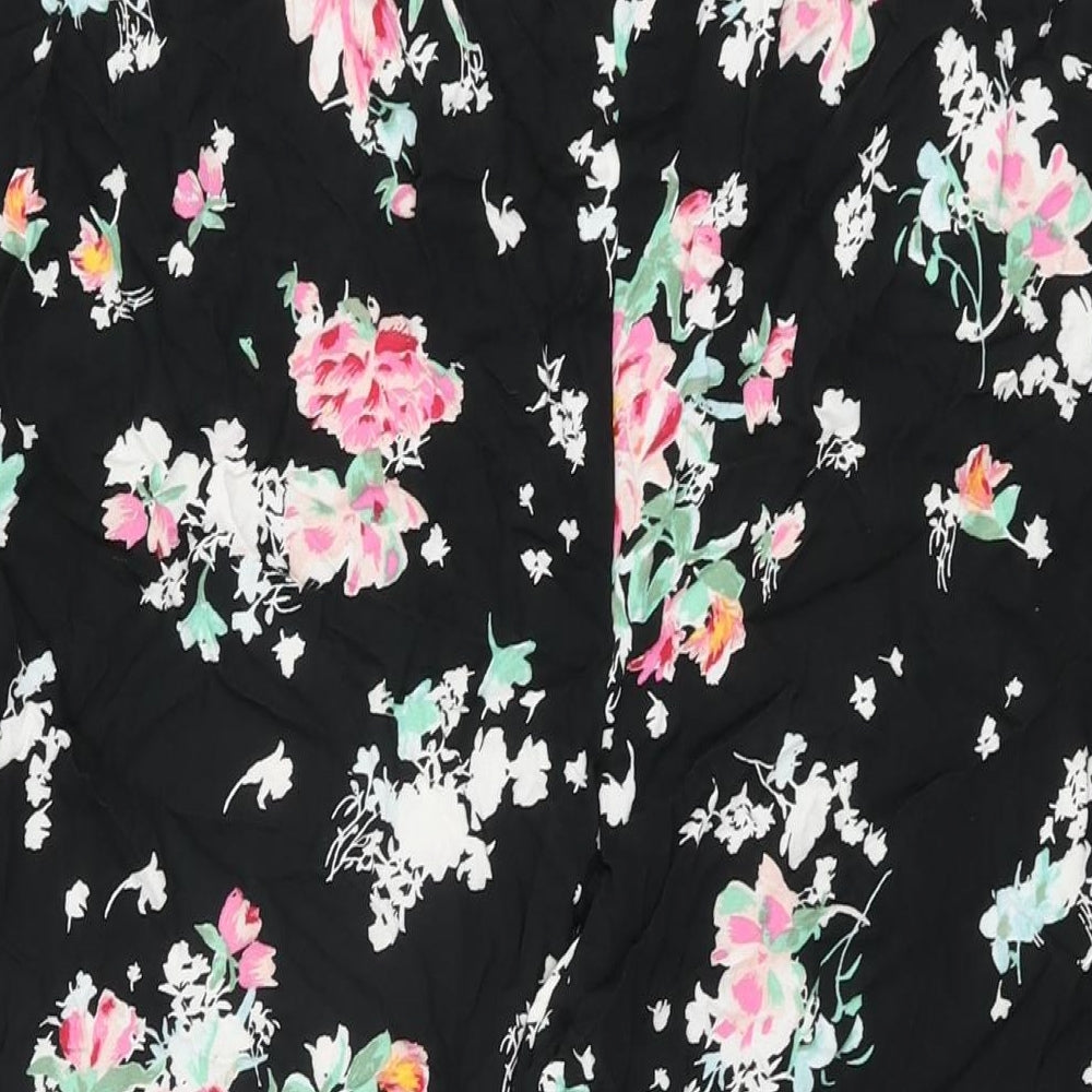 Marks and Spencer Womens Black Floral Viscose Trousers Size 18 L27 in Regular Drawstring