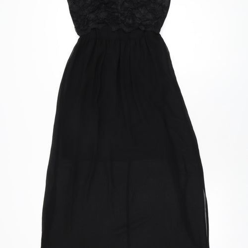 Miss Selfridge Womens Black Polyester Maxi Size 6 Round Neck Button