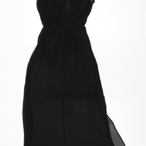 Miss Selfridge Womens Black Polyester Maxi Size 6 Round Neck Button