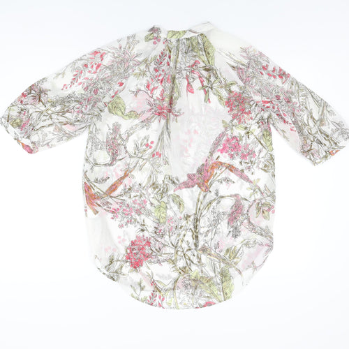 NEXT Womens White Floral Polyester Basic Blouse Size 10 Round Neck
