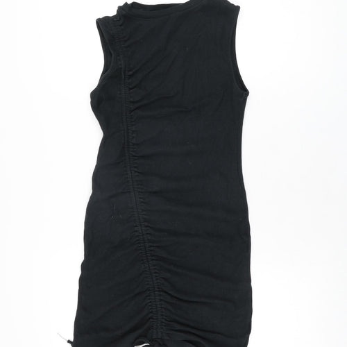 Boohoo Womens Black Cotton Bodycon Size 10 Round Neck Drawstring