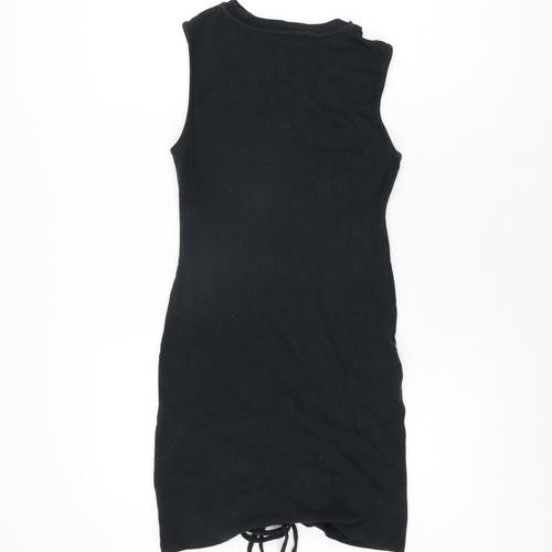 Boohoo Womens Black Cotton Bodycon Size 10 Round Neck Drawstring