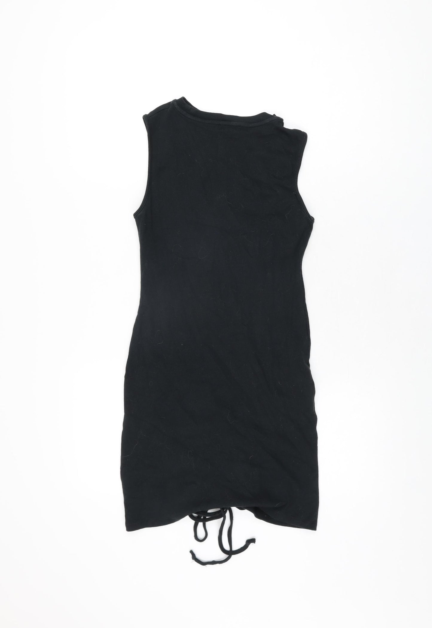 Boohoo Womens Black Cotton Bodycon Size 10 Round Neck Drawstring