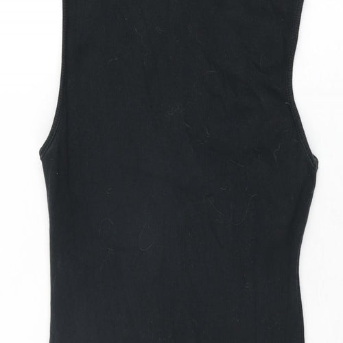 Boohoo Womens Black Cotton Bodycon Size 10 Round Neck Drawstring