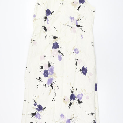 Minuet Womens Ivory Floral Linen A-Line Size 14 V-Neck Pullover