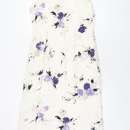 Minuet Womens Ivory Floral Linen A-Line Size 14 V-Neck Pullover