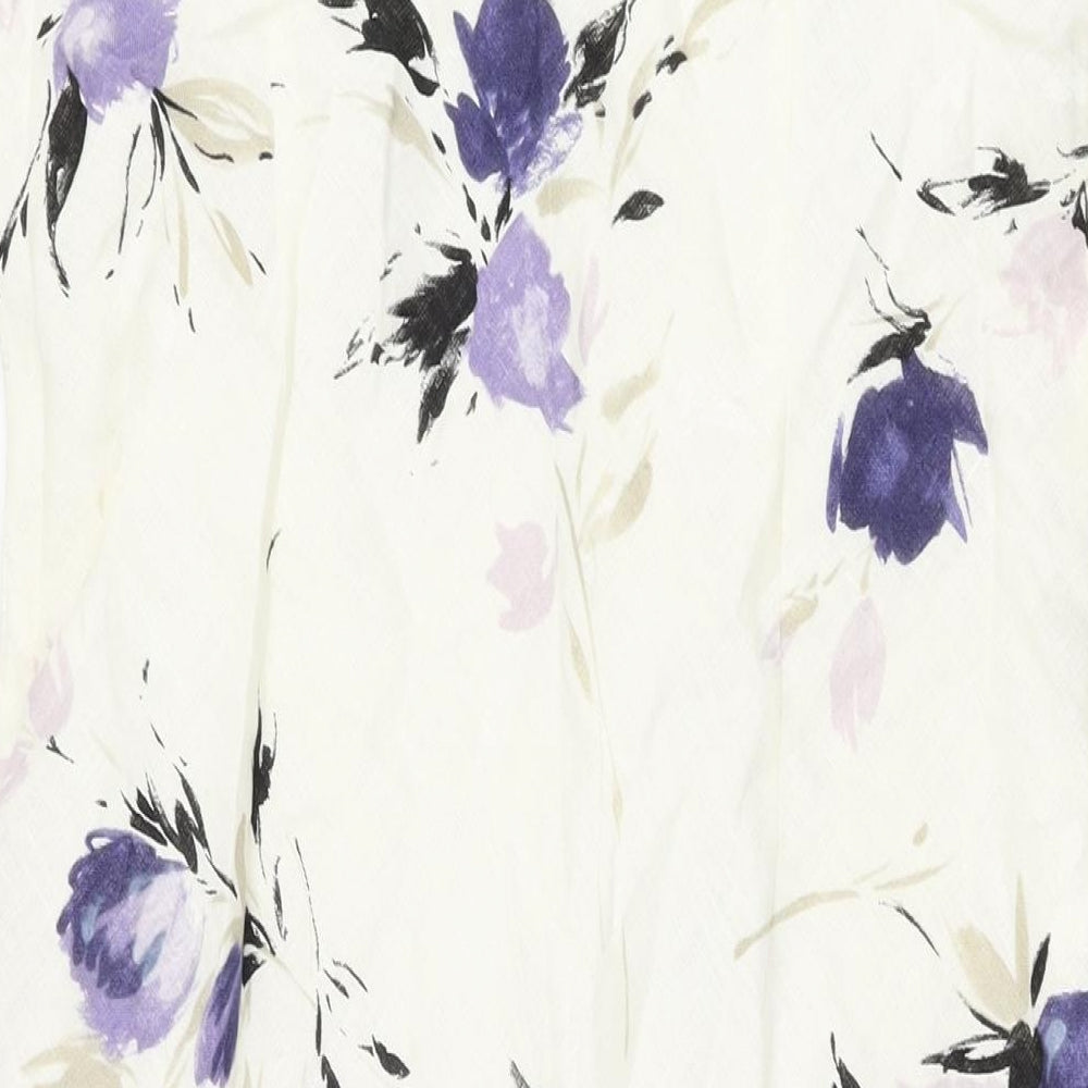 Minuet Womens Ivory Floral Linen A-Line Size 14 V-Neck Pullover