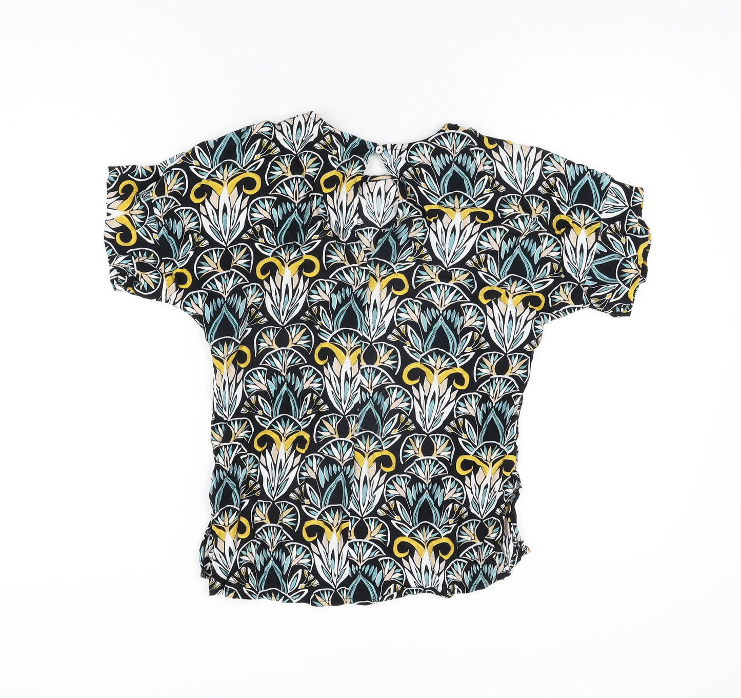 H&M Womens Black Geometric Viscose Basic T-Shirt Size 4 Round Neck