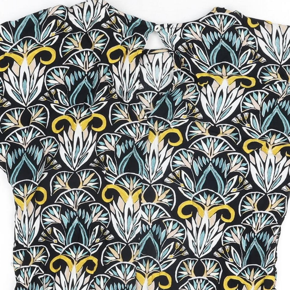 H&M Womens Black Geometric Viscose Basic T-Shirt Size 4 Round Neck