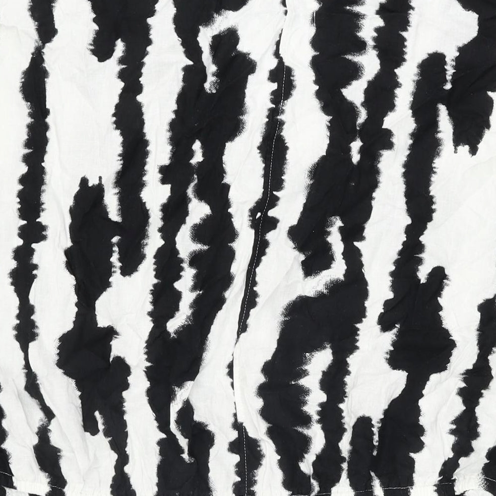 Marks and Spencer Womens White Geometric Linen Shift Size 16 V-Neck Drawstring