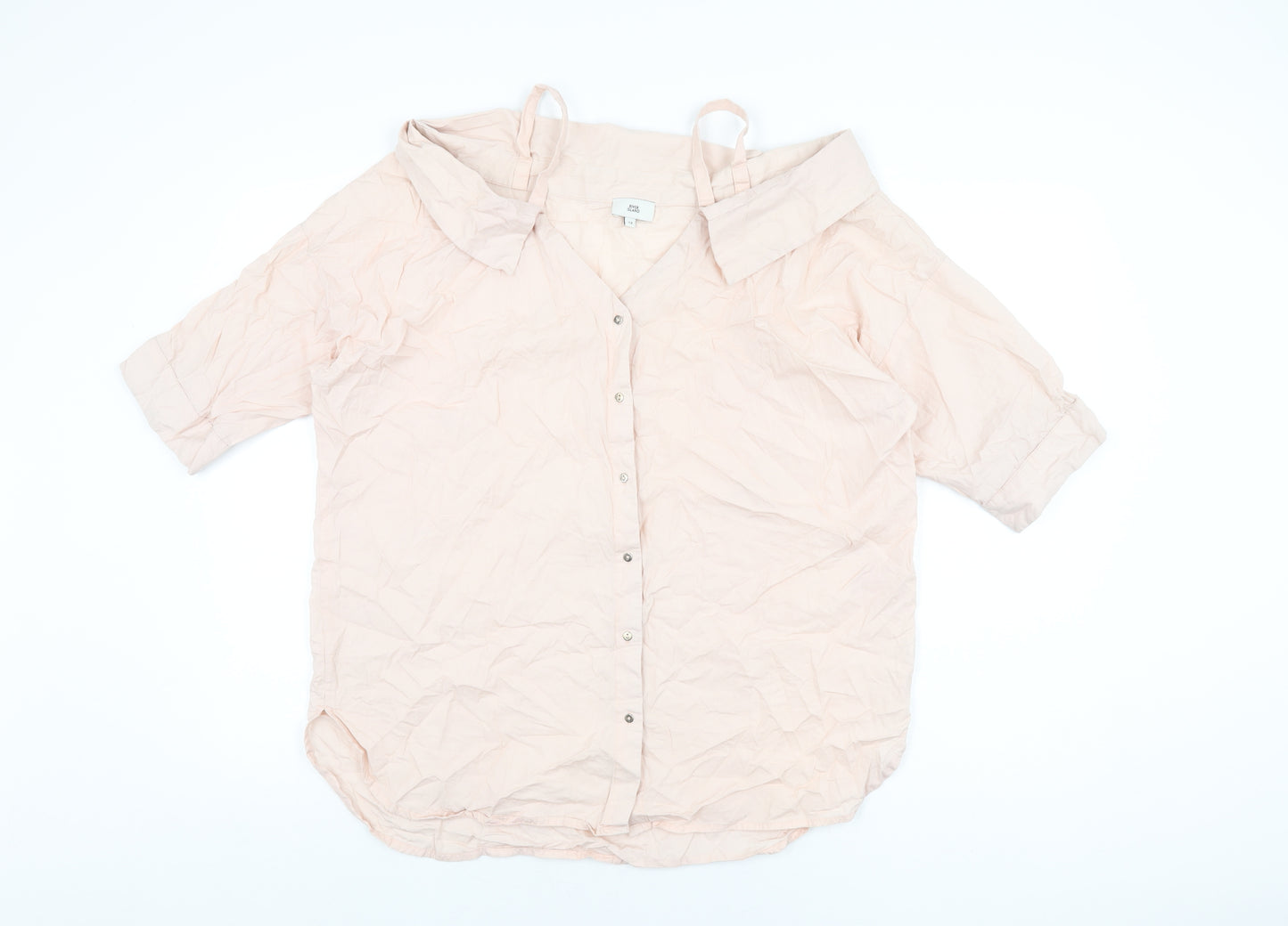 River Island Womens Pink Cotton Basic Button-Up Size 12 Collared