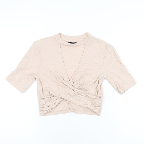 Topshop Womens Pink Viscose Cropped T-Shirt Size 10 V-Neck