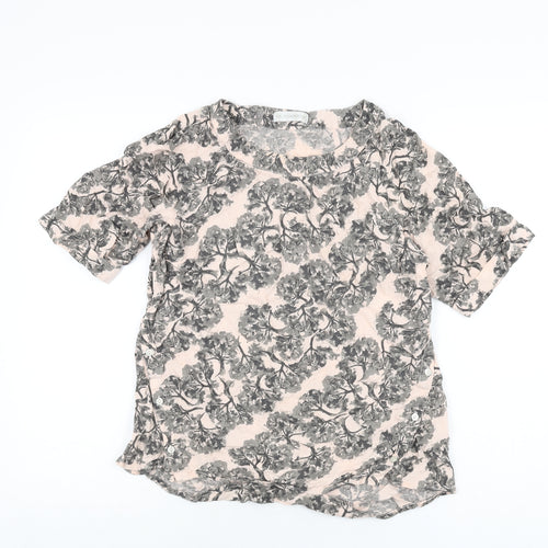 RJR.John Rocha Womens Pink Floral Viscose Basic T-Shirt Size 12 Round Neck