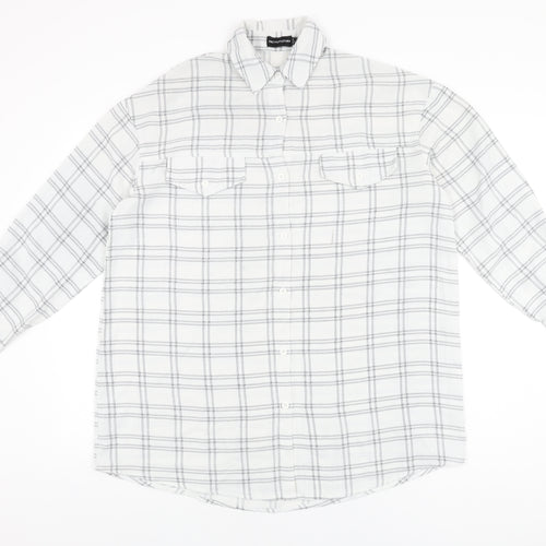 PRETTYLITTLETHING Womens White Geometric Polyester Basic Button-Up Size 8 Collared