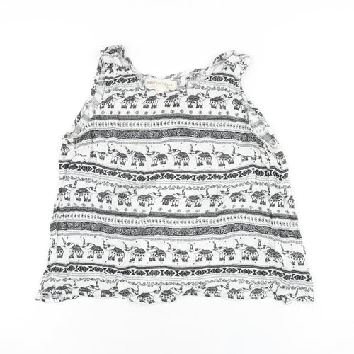 H&M Womens White Geometric Viscose Cropped T-Shirt Size 8 Round Neck