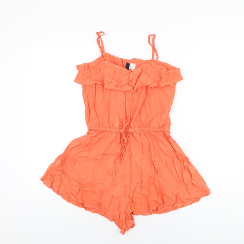 H&M Womens Orange Viscose Playsuit One-Piece Size 8 L3 in Drawstring