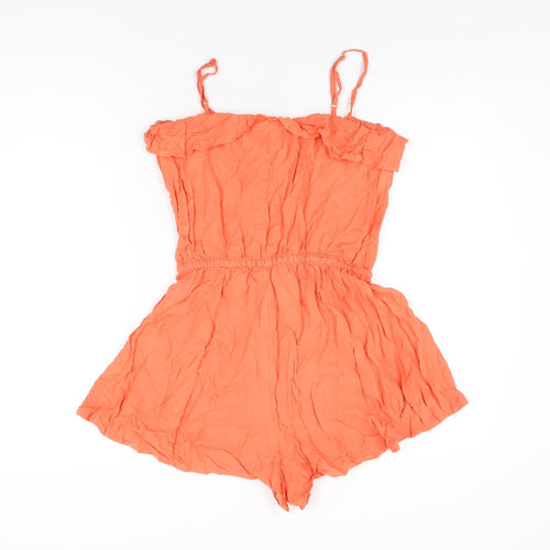 H&M Womens Orange Viscose Playsuit One-Piece Size 8 L3 in Drawstring