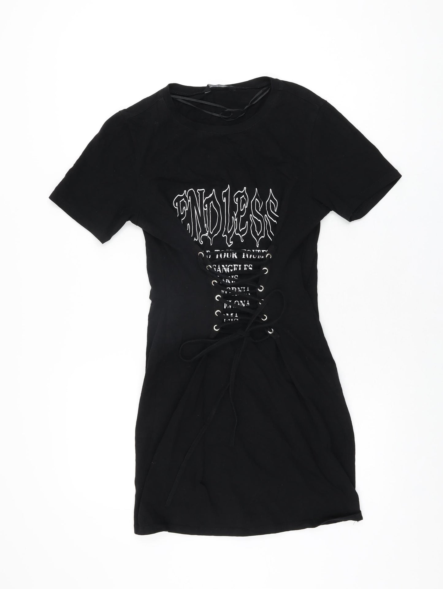 Select Womens Black Cotton T-Shirt Dress Size 12 Round Neck Pullover