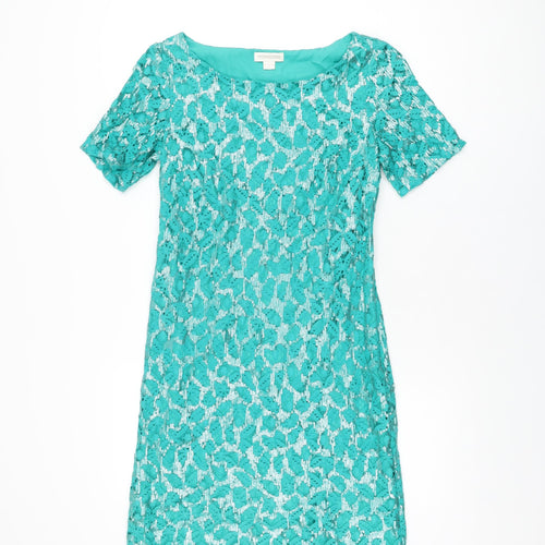 Monsoon Womens Blue Floral Cotton Shift Size 8 Round Neck Zip
