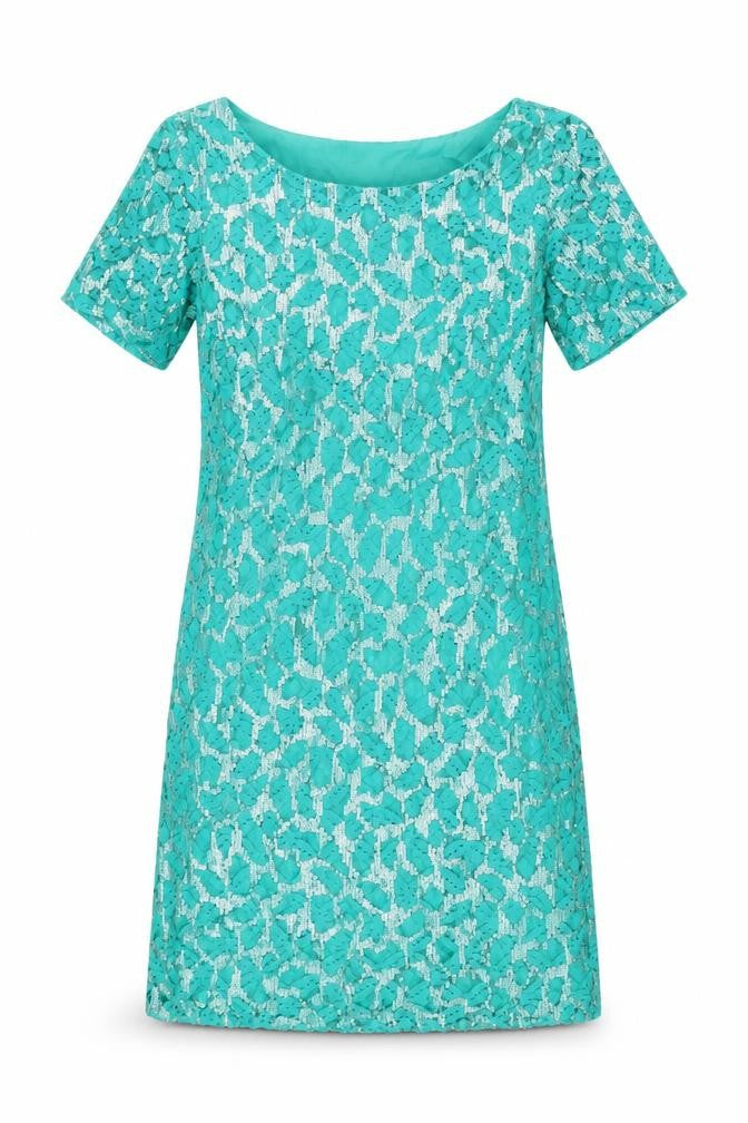 Front view of Monsoon women’s blue floral cotton shift, size UK 8, round neck zip