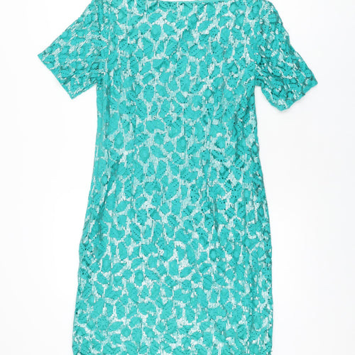Monsoon Womens Blue Floral Cotton Shift Size 8 Round Neck Zip