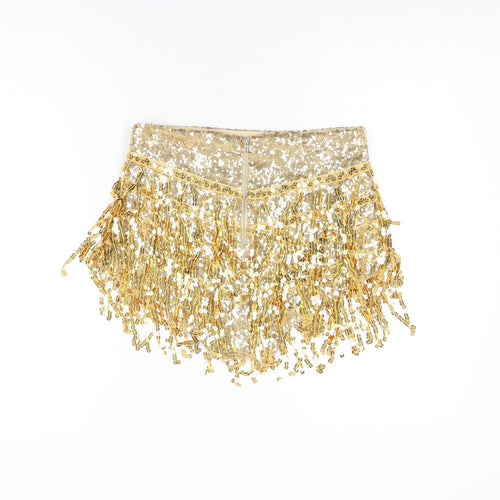 Elsie Fred Womens Gold Polyester Hot Pants Shorts Size S Regular Zip - Sequins