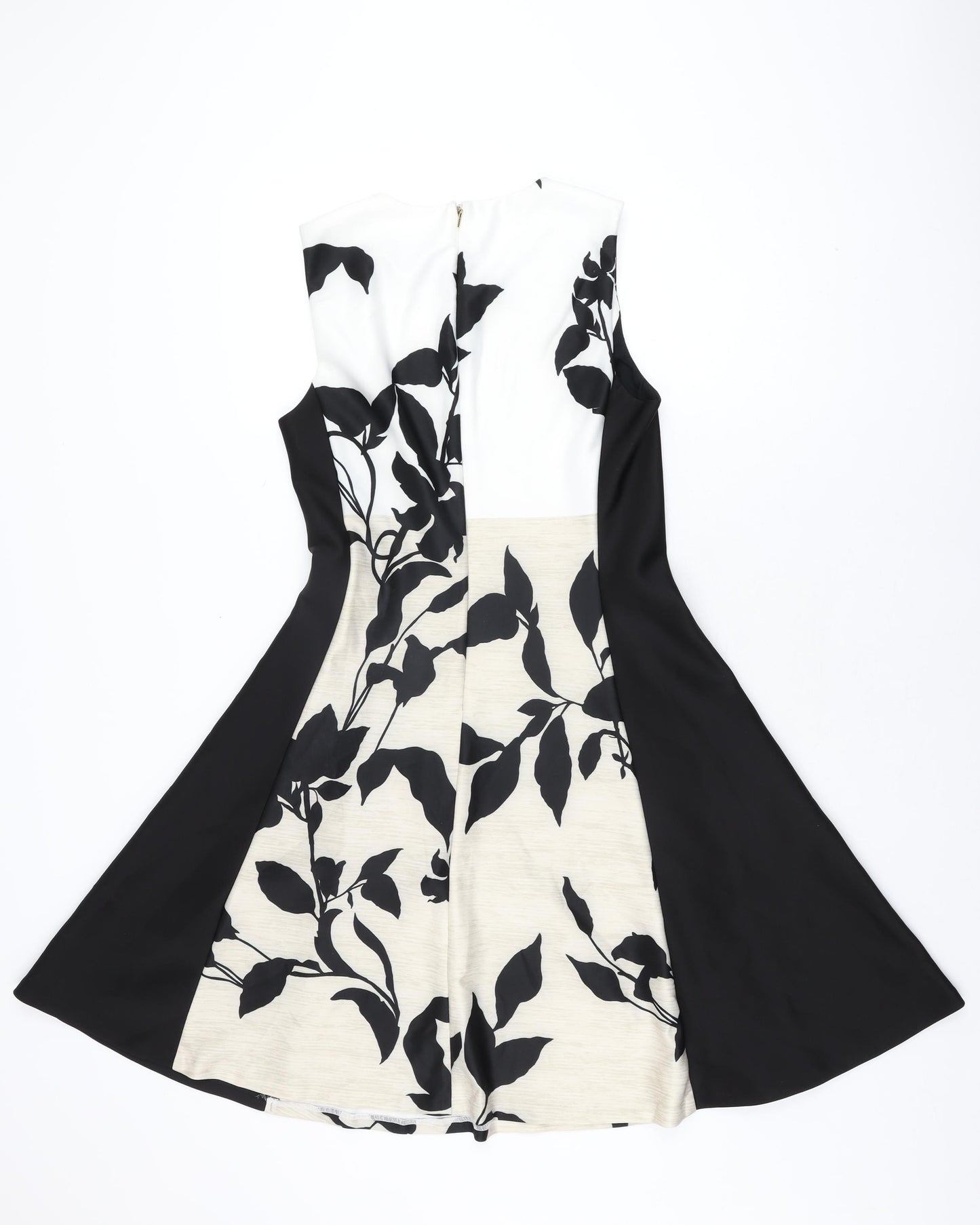 DKNY Womens Black Floral Polyester A-Line Size 8 Round Neck Zip