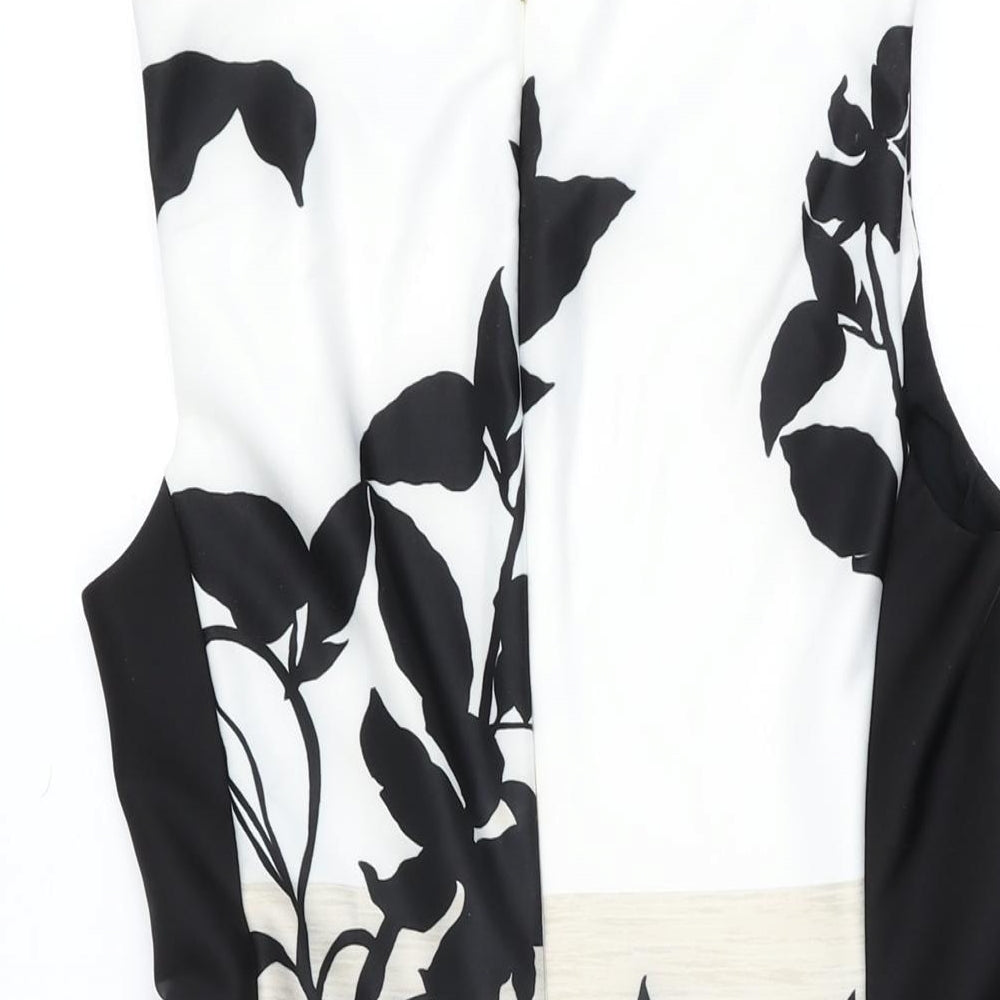 DKNY Womens Black Floral Polyester A-Line Size 8 Round Neck Zip