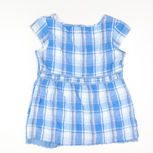 Fat Face Womens Blue Plaid Cotton Basic T-Shirt Size 18 Scoop Neck