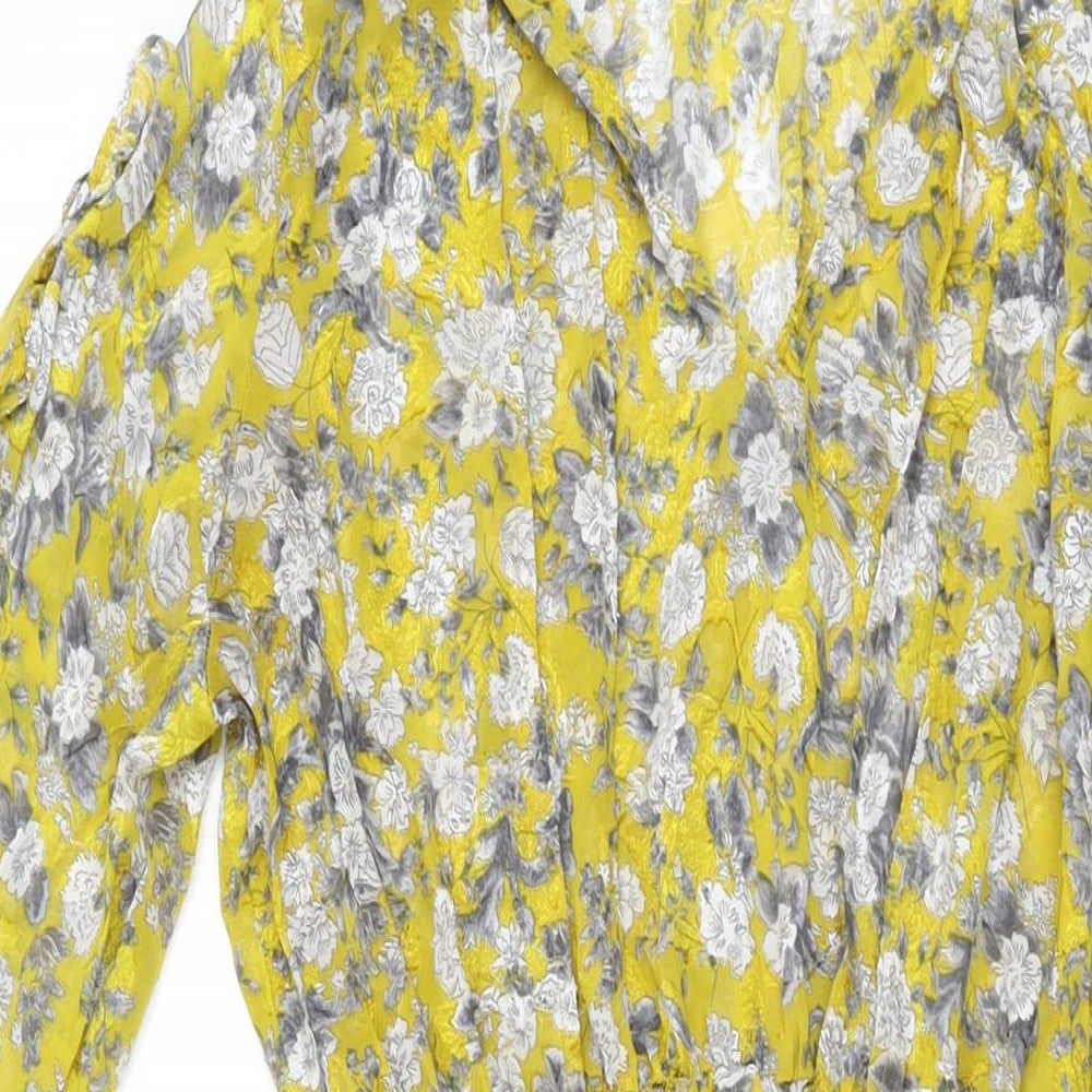 Zara Womens Yellow Floral Polyester A-Line Size M V-Neck Pullover