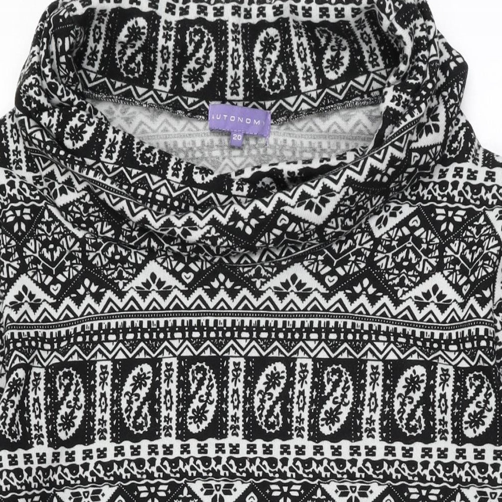 Autonomy Womens Black Geometric Polyester Basic T-Shirt Size 20 High Neck