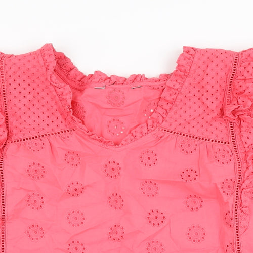Marks and Spencer Womens Pink Cotton Basic T-Shirt Size 20 V-Neck