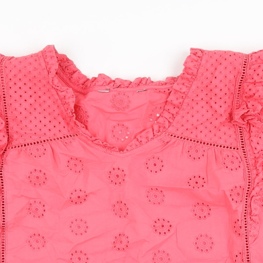 Marks and Spencer Womens Pink Cotton Basic T-Shirt Size 20 V-Neck