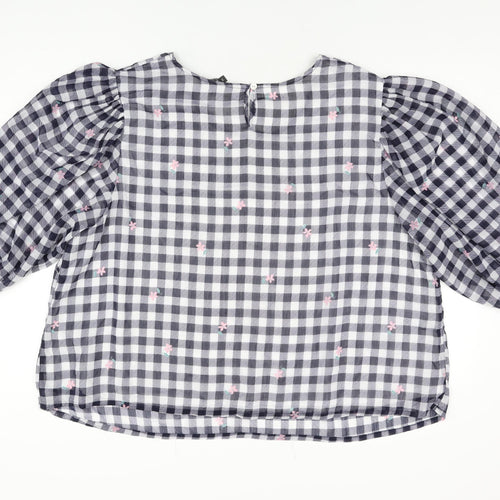 Bonmarché Womens White Floral Polyester Basic Blouse Size 24 Round Neck - Gingham