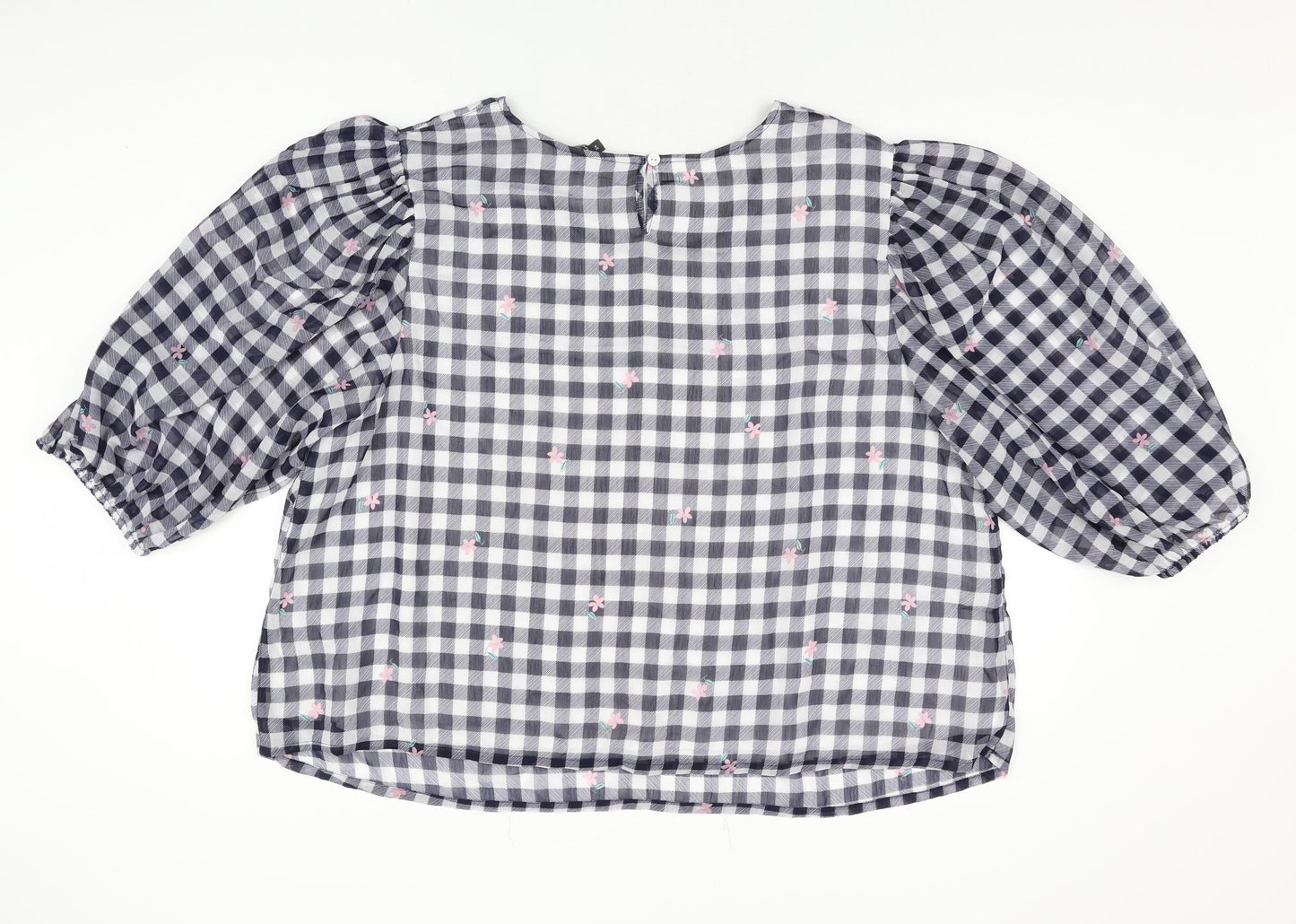 Bonmarché Womens White Floral Polyester Basic Blouse Size 24 Round Neck - Gingham