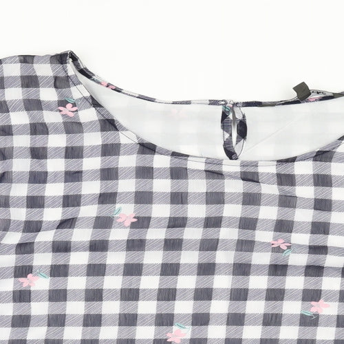 Bonmarché Womens White Floral Polyester Basic Blouse Size 24 Round Neck - Gingham