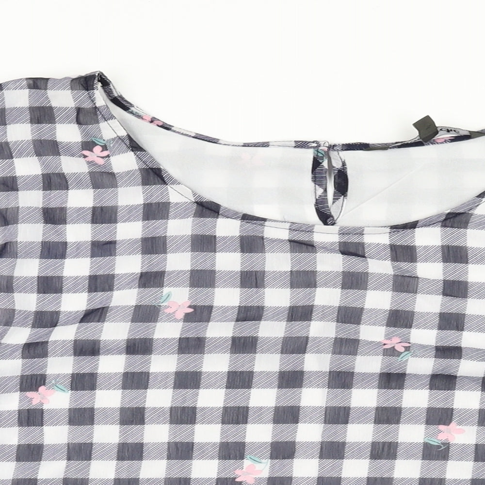 Bonmarché Womens White Floral Polyester Basic Blouse Size 24 Round Neck - Gingham