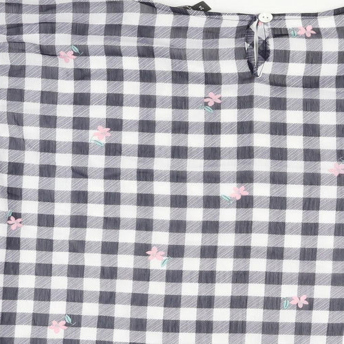 Bonmarché Womens White Floral Polyester Basic Blouse Size 24 Round Neck - Gingham