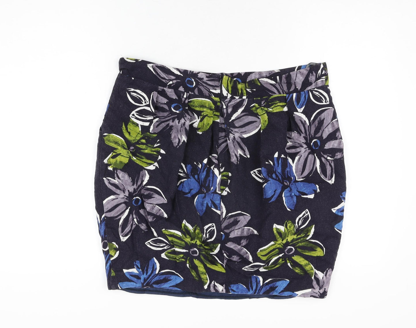 Et Vous Womens Black Floral Polyester Mini Skirt Size 14 Zip