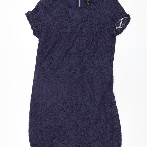 Laundry Womens Blue Floral Nylon Bodycon Size 10 Round Neck Zip