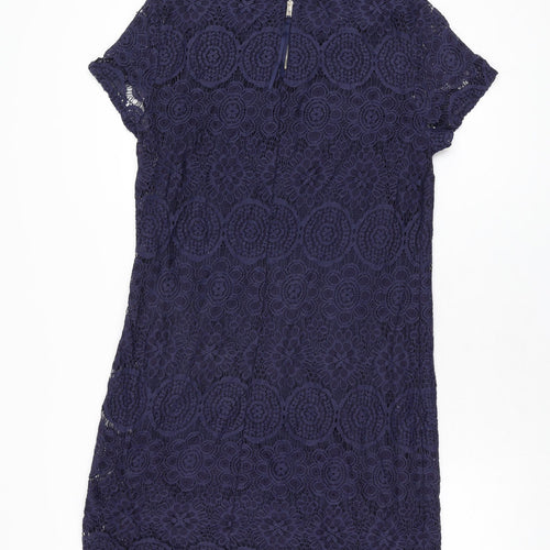 Laundry Womens Blue Floral Nylon Bodycon Size 10 Round Neck Zip