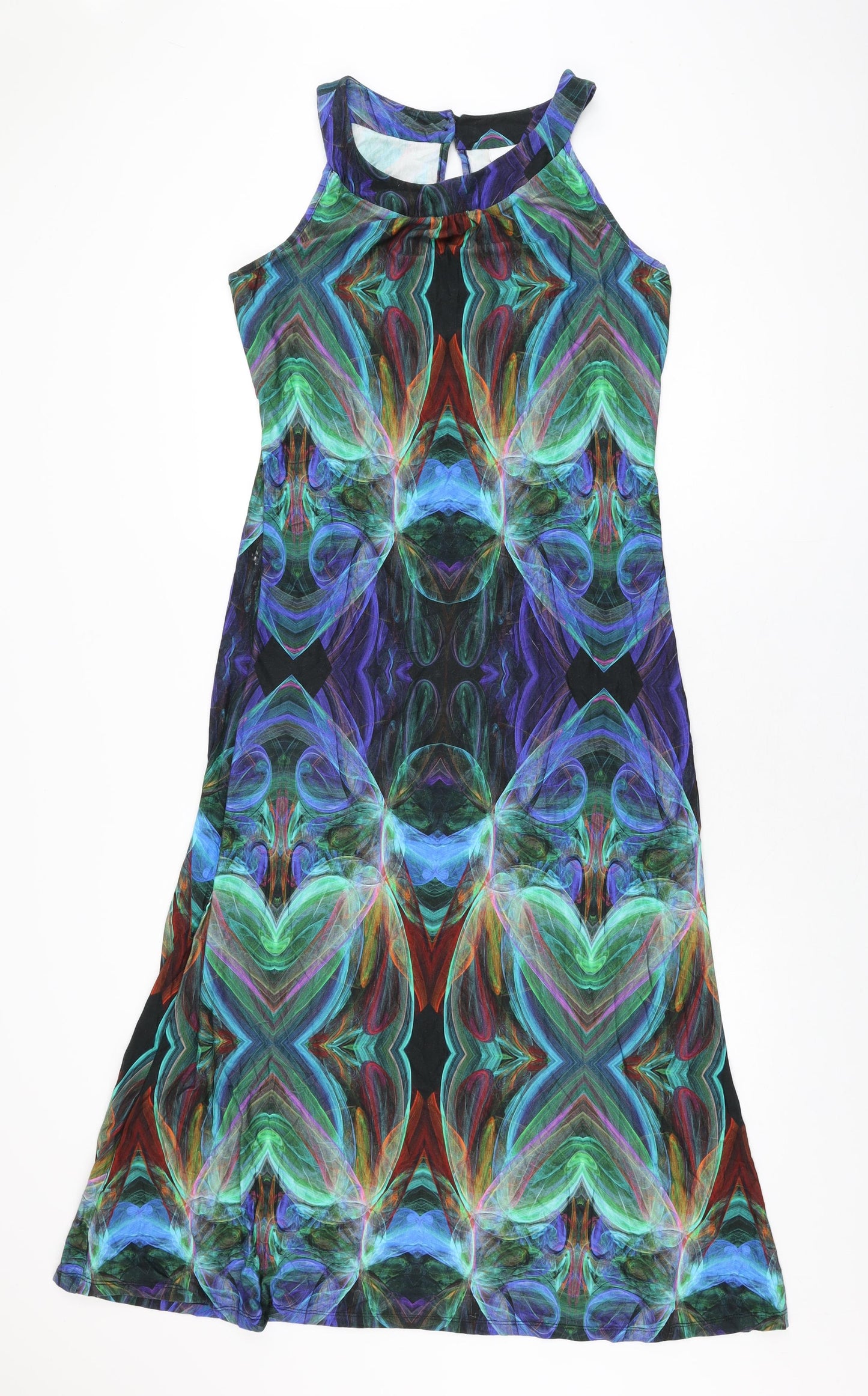 Wallis Womens Multicoloured Geometric Viscose Maxi Size 14 Round Neck Button